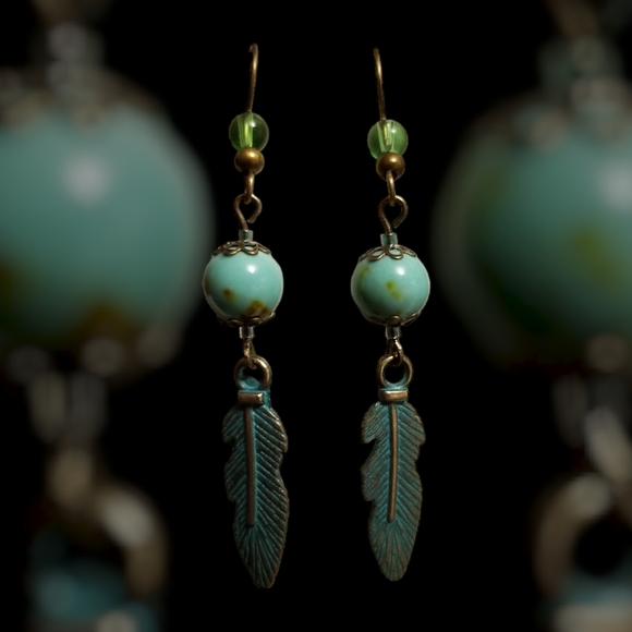 Handmade Turquoise Magnesite Earings, OS - Picture 2 of 4